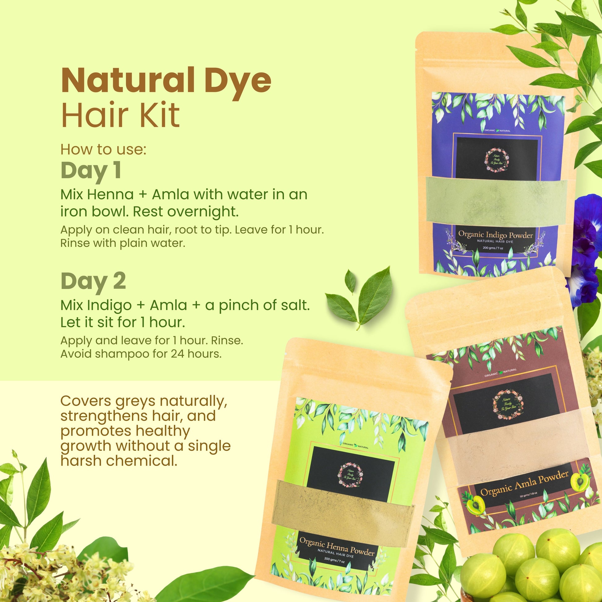 Natural Hair Dye Kit(Amla, Henna, Indigo) nature-foody-skin